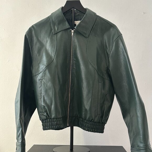 Moon River Dark Green Faux Leather Bomber Jacket – Size M - Picture 2 of 7